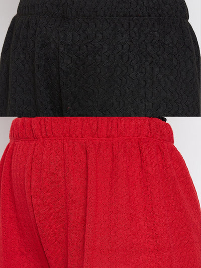 Clora Black & Red Solid Woolen Palazzo (Pack of 2)