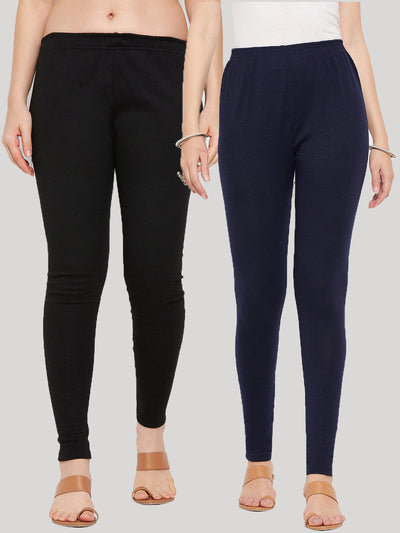 Clora Black & Navy Blue Solid Woolen Leggings (Pack Of 2)