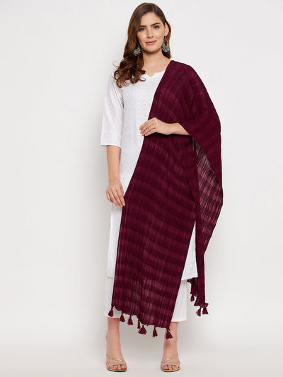 Wine crinkled solid dupatta by Clora Creation showcasing ethnic elegance.