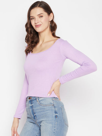 Clora Mauve Solid Full Sleeves Crop Top