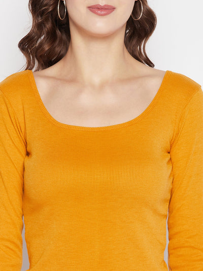 Clora Mustard Solid Full Sleeves Crop Top