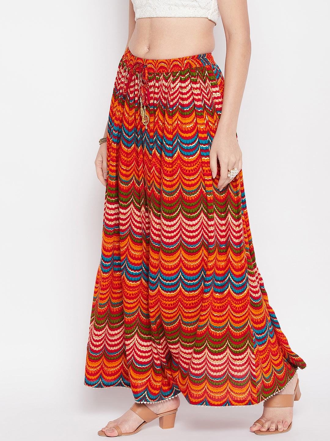 Clora Multicoloured Printed Rayon Skirt