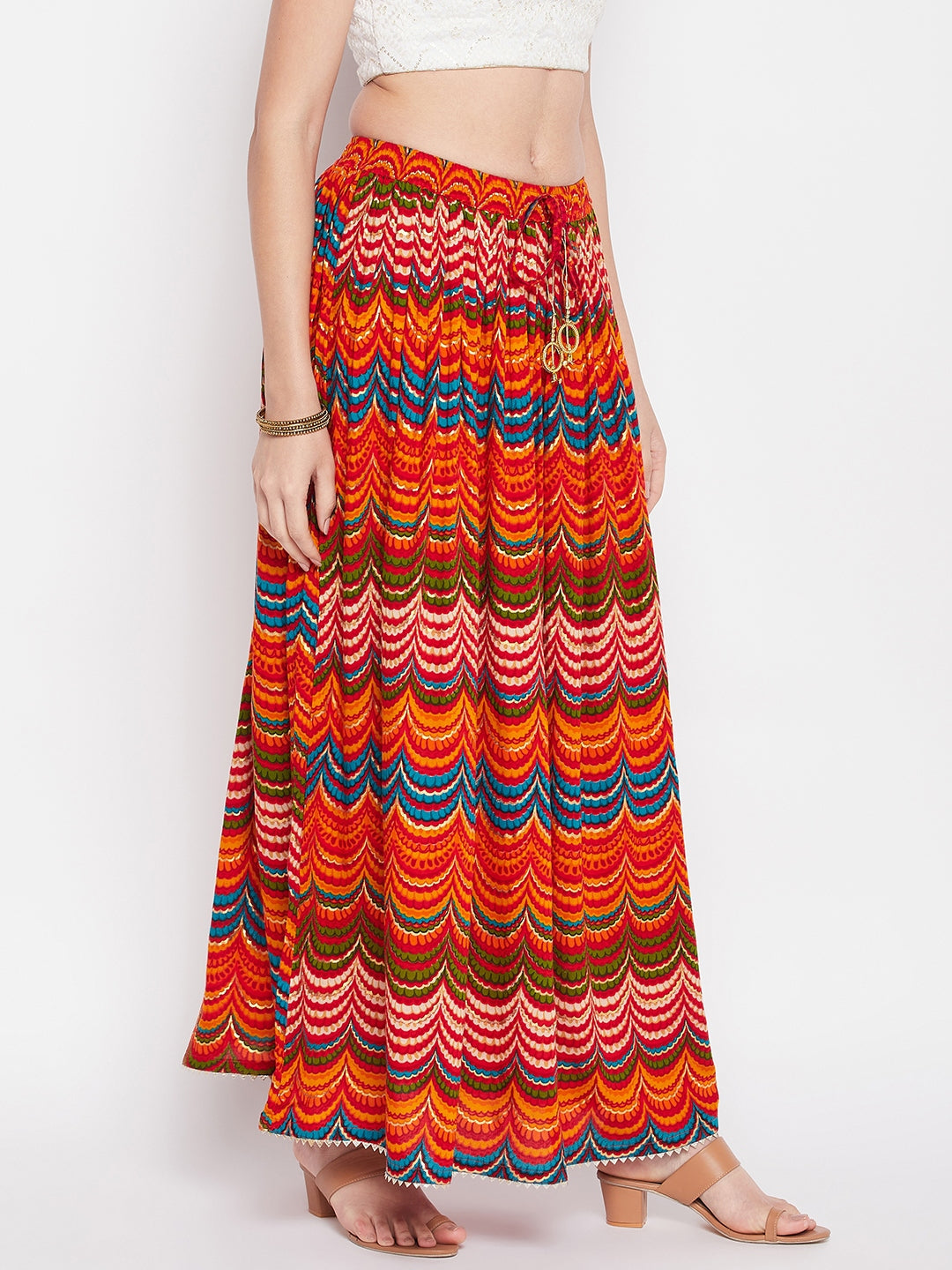 Clora Multicoloured Printed Rayon Skirt