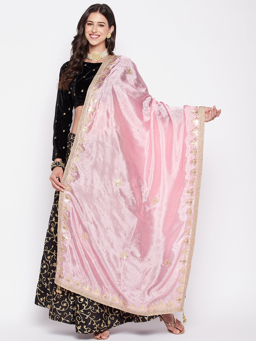 Clora Baby Pink Gotta Patti Silk Blend Dupatta