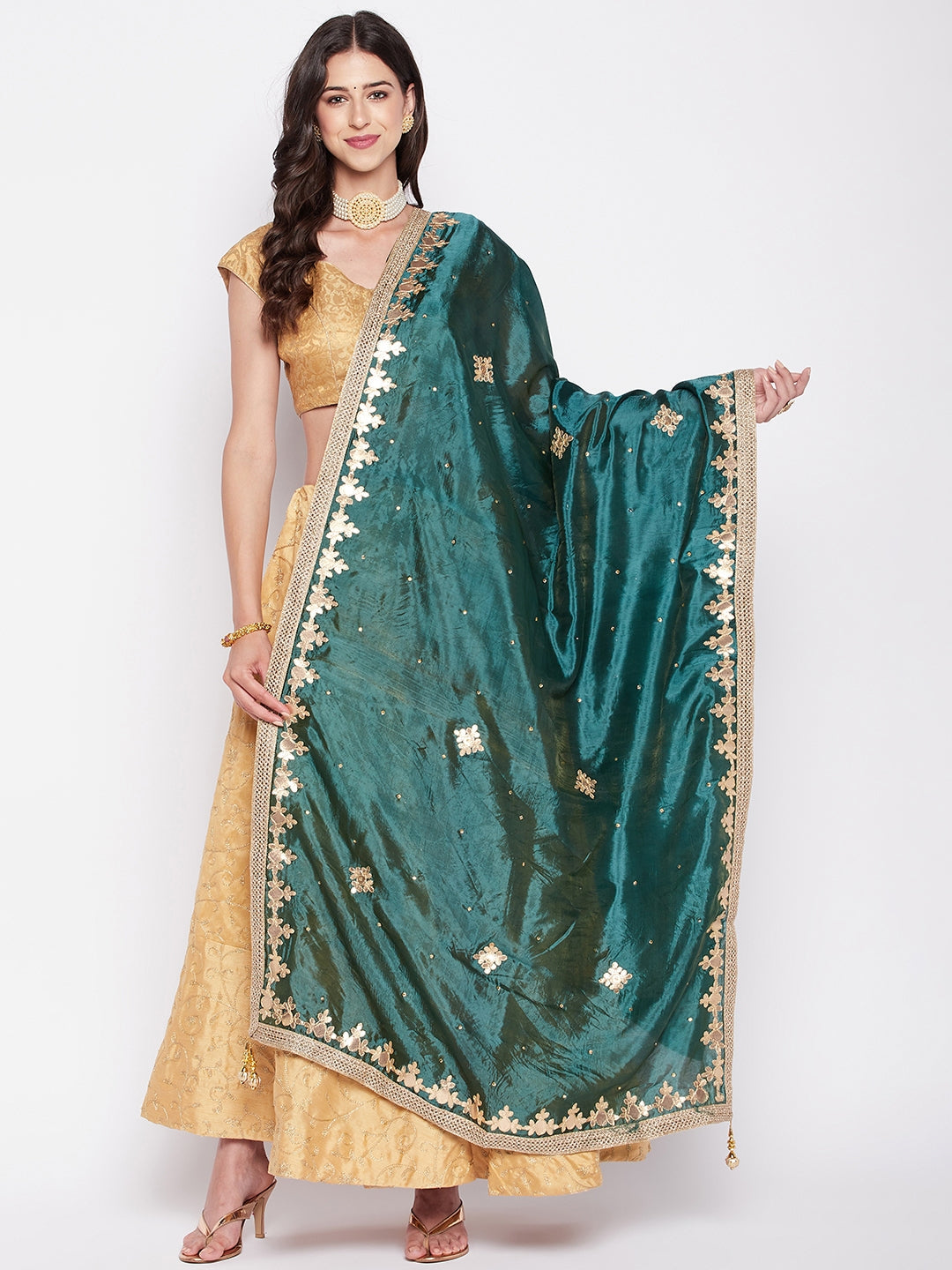 Clora Bottle Green Gotta Patti Silk Blend Dupatta