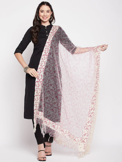 Clora Magenta Printed Organza Dupatta