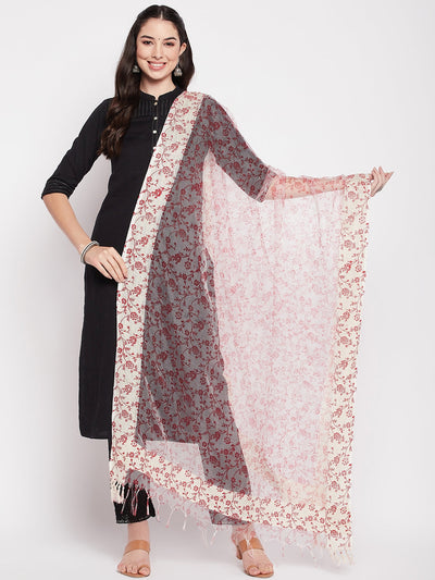 Clora Red Printed Organza Dupatta