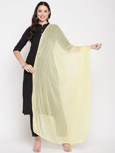 Clora Lemon Embroidered Chiffon Dupatta with Sequinned