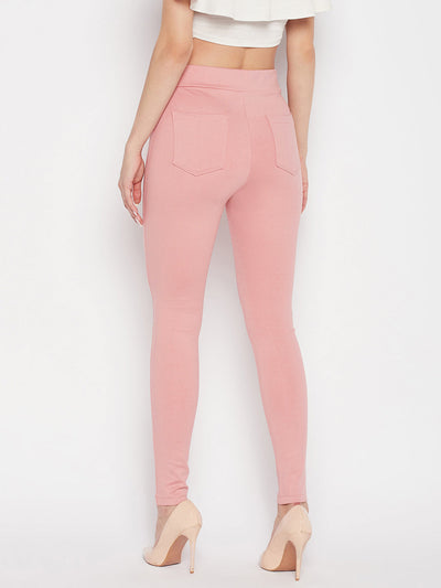 Clora Pink Solid Relaxed Fit Jeggings