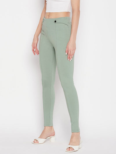 Clora Pista Green Solid Relaxed Fit Jeggings