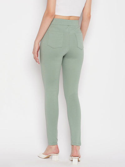 Clora Pista Green Solid Relaxed Fit Jeggings