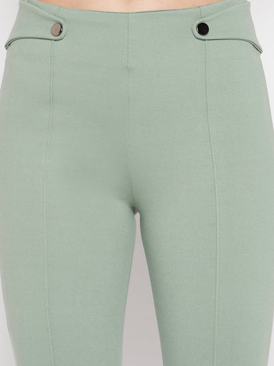 Clora Pista Green Solid Relaxed Fit Jeggings