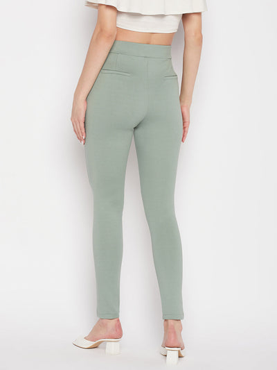 Clora Pista Green Solid Regular Fit Jeggings