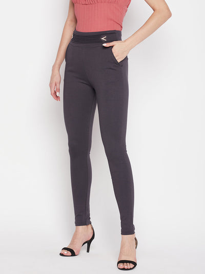 Clora Grey Solid Regular Fit Jeggings