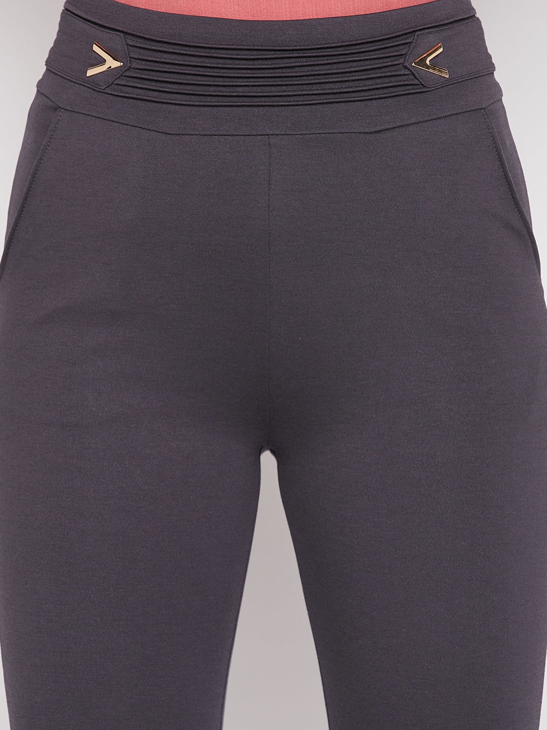 Clora Grey Solid Regular Fit Jeggings