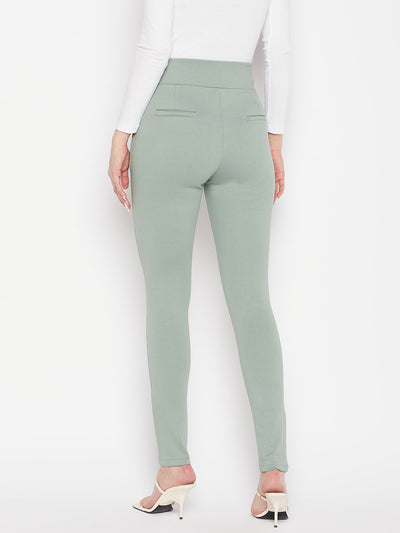 Clora Pista Green Solid Regular Fit Jeggings