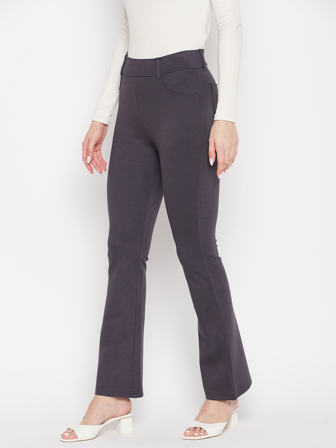 Clora Grey Solid Bootcut Jeggings