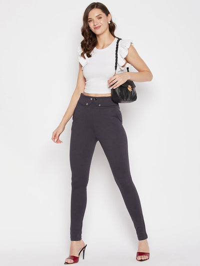 Clora Grey Solid Relaxed Fit Jeggings