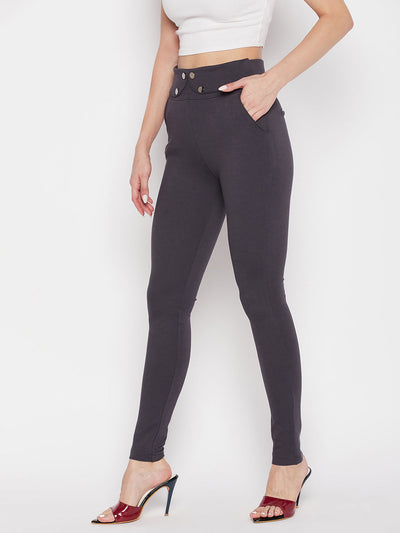 Clora Grey Solid Relaxed Fit Jeggings