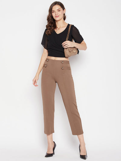 Clora Brown Solid Regular Fit Twill Lycra Jegging