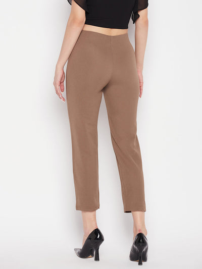 Clora Brown Solid Regular Fit Twill Lycra Jegging