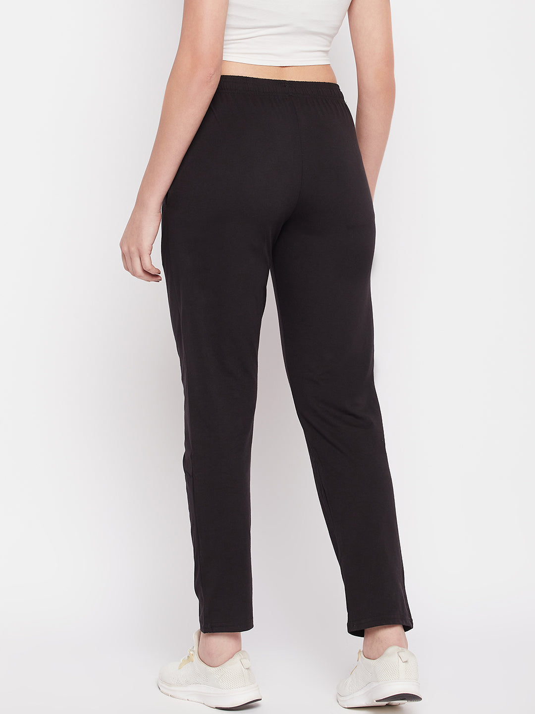 Clora Black Solid Mid Rise Cotton Track Pants