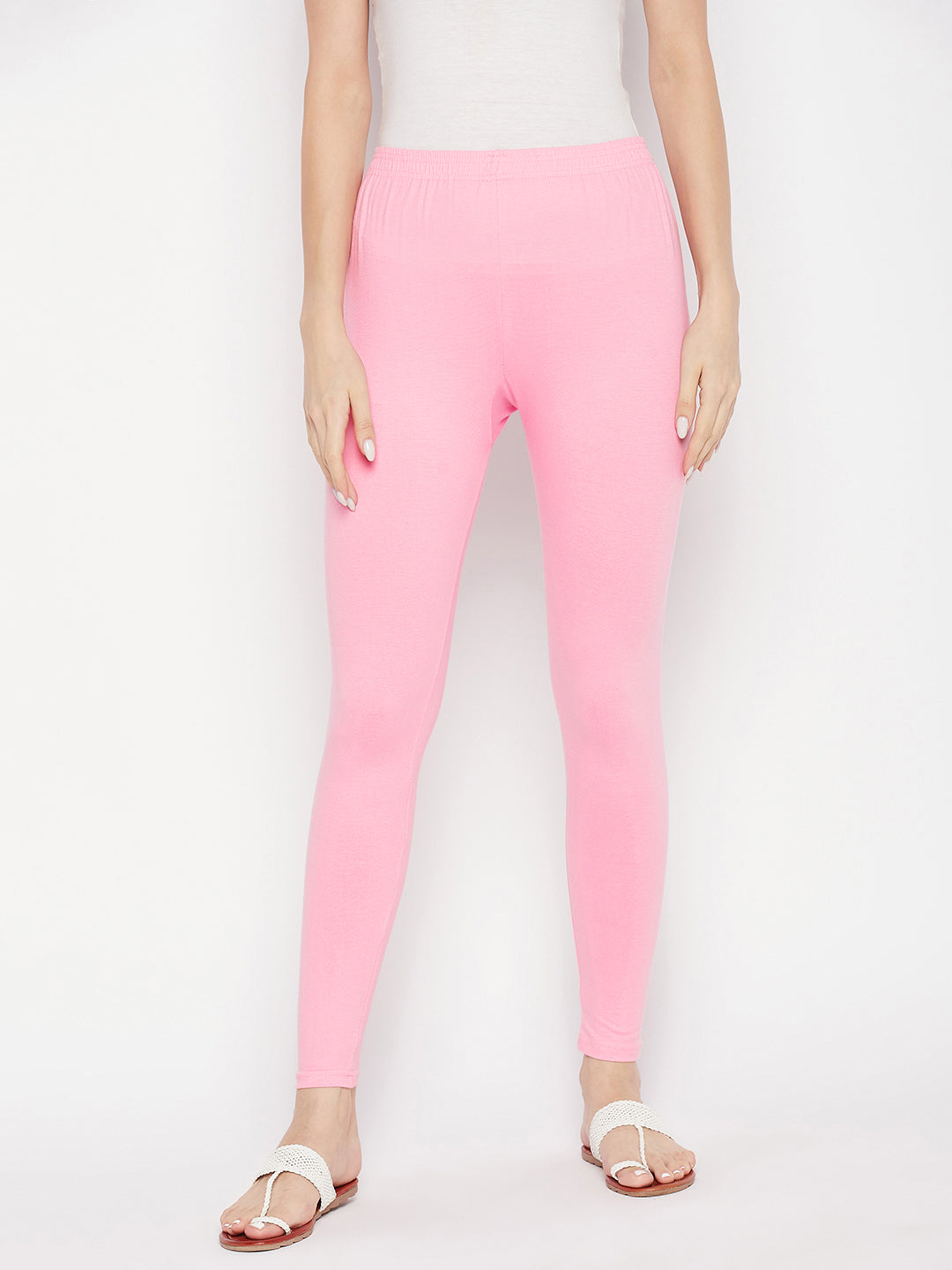 Clora Baby Pink Solid Ankle Length Leggings
