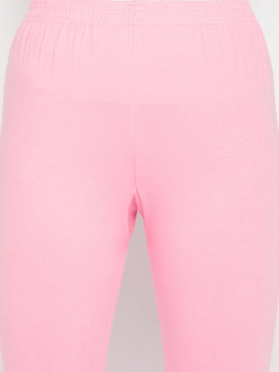 Clora Baby Pink Solid Ankle Length Leggings
