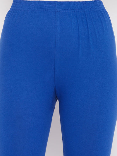 Royal Blue Solid Ankle Length Leggings with Elastic Waistband