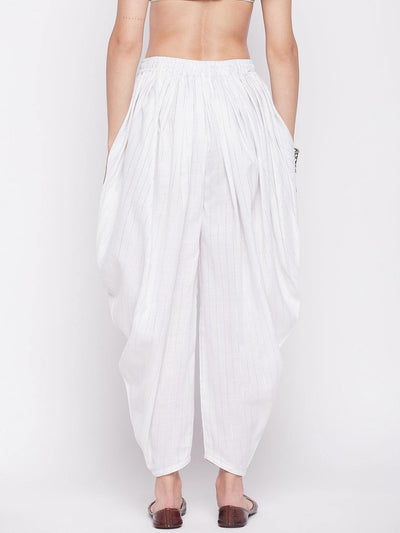 White Rayon Lurex Dhoti Salwar with elasticated waistband and drawstring.