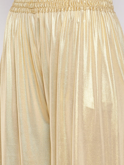 Golden solid shimmer palazzo with flared hem and elasticated waistband.