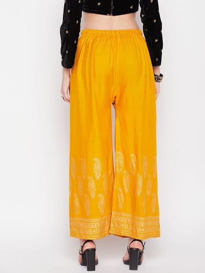 Mustard Hem Design Straight Palazzo with elasticated waistband and drawstring.