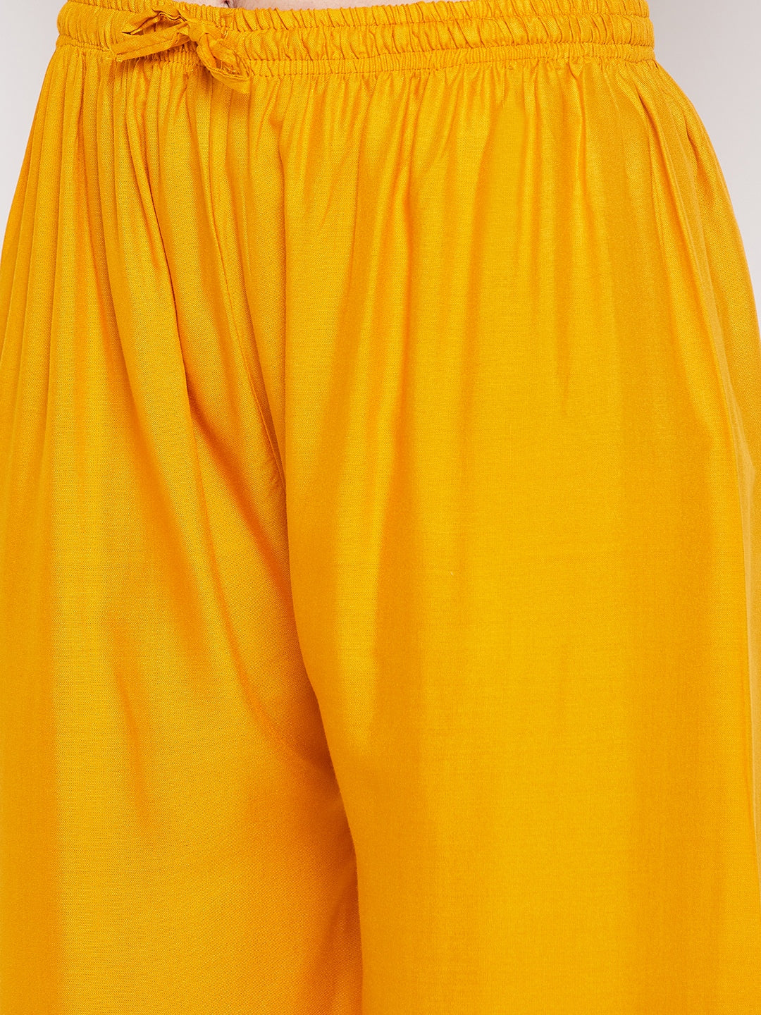 Mustard Hem Design Straight Palazzo with elasticated waistband and drawstring.