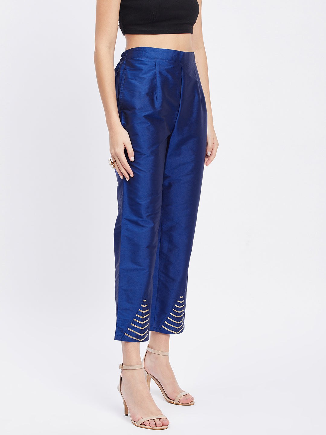 Royal Blue Embellished Taffeta Silk Trouser with elastic waistband and pocket