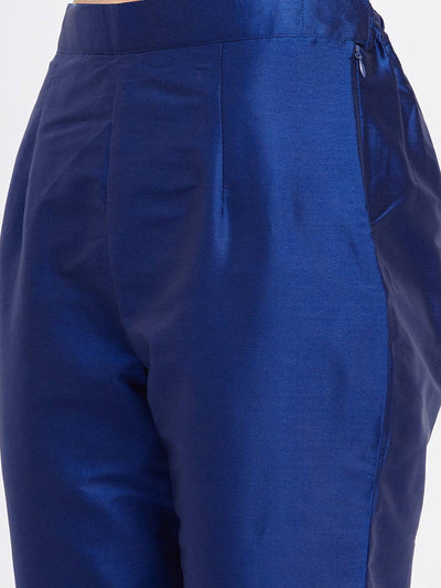 Royal Blue Embellished Taffeta Silk Trouser with elastic waistband and pocket.