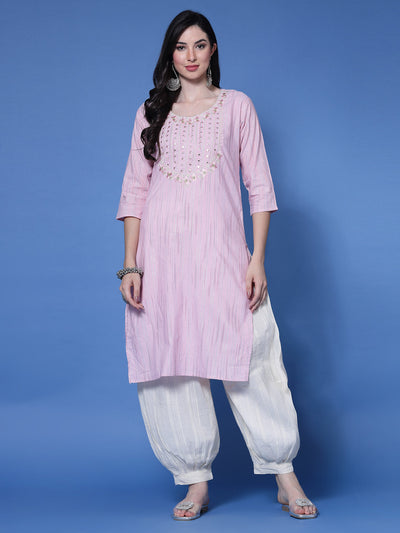 Off-White Self Design Cotton Loose Fit Afghani Salwar