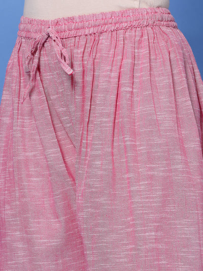 Pink self-design cotton loose fit Afghani salwar with elasticated waistband and drawstring.