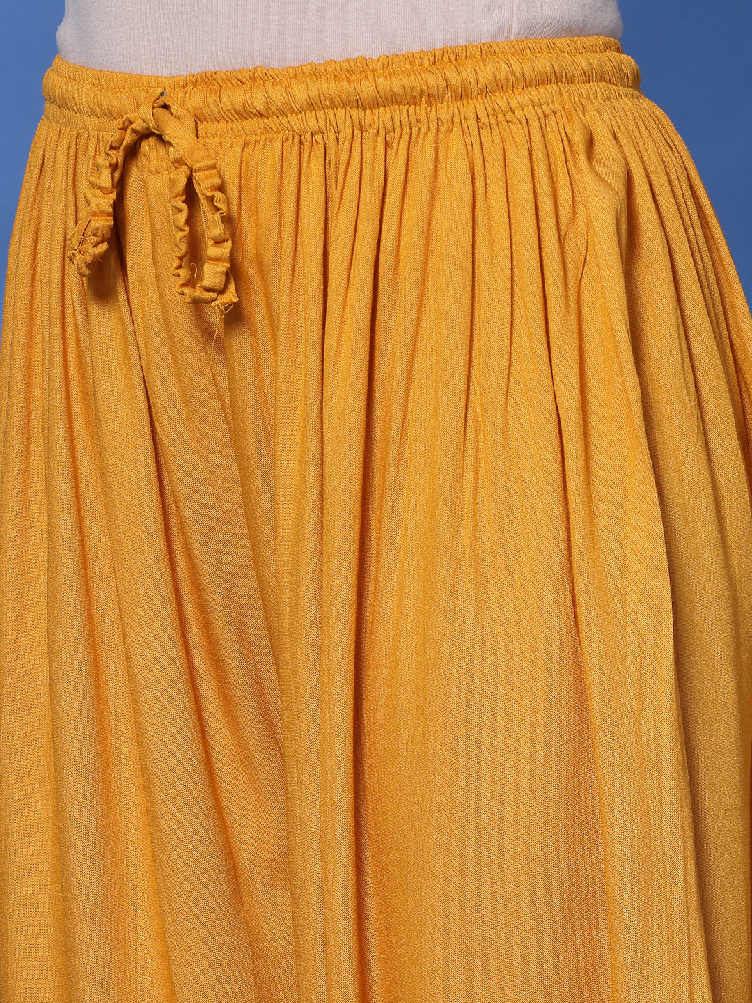 Mustard embellished hem design loose fit Afghani salwar with elasticated waistband and drawstring.