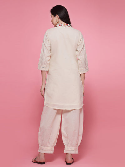 Off-White Embroidered Kurta with Afghani Salwar Co-ord