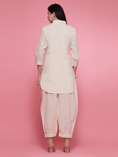 Off-White Digital Print Kurta with Afghani Salwar Co-ord