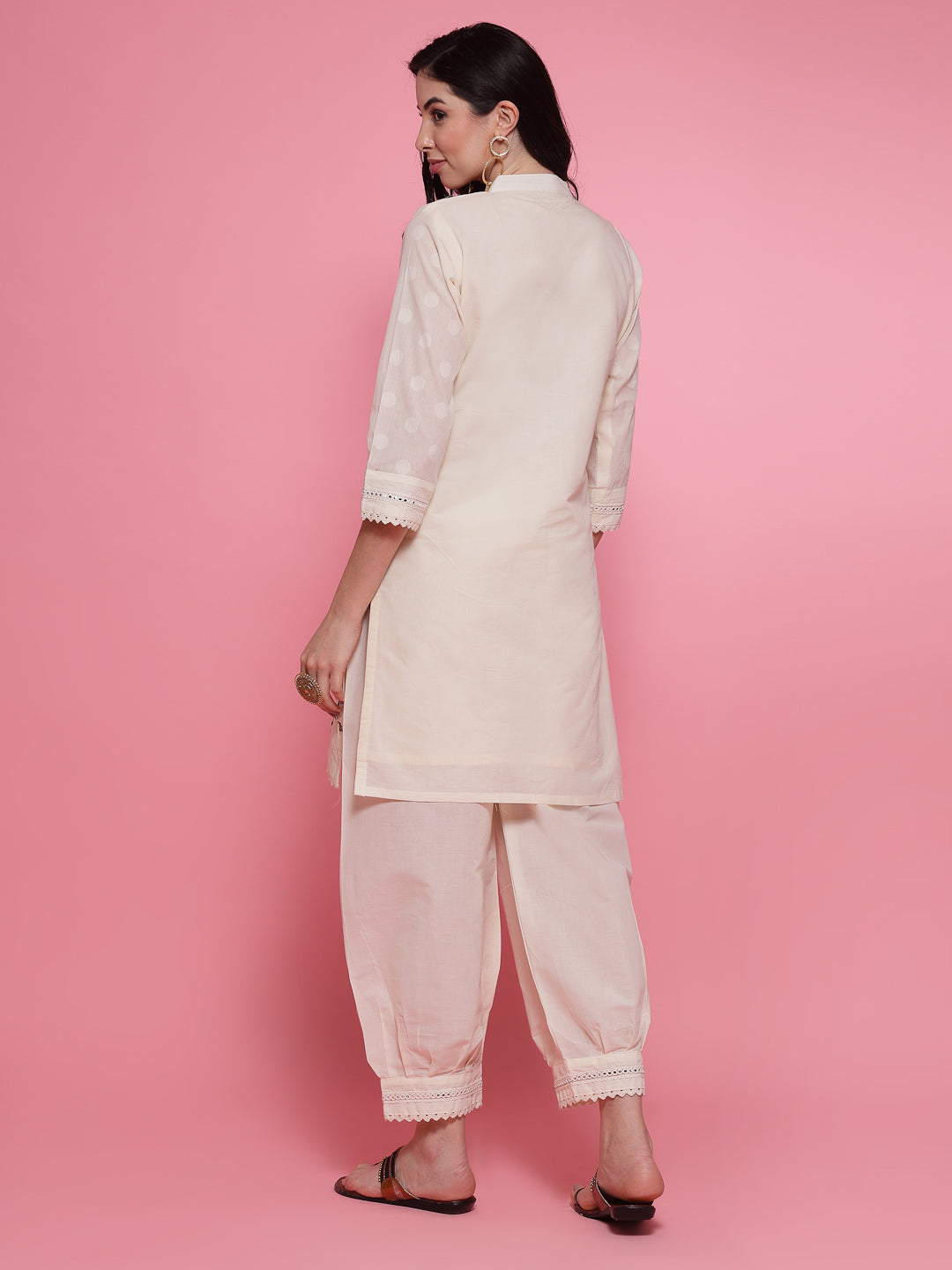 Off-White Collar Neck Kurta with Afghani Salwar Co-ord