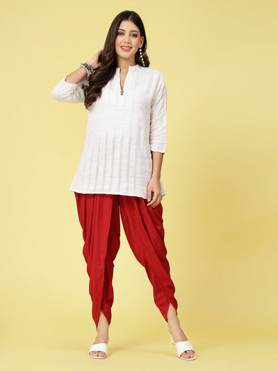 Women Solid Rayon Dhoti Salwar with pleated detail and elastic waistband.