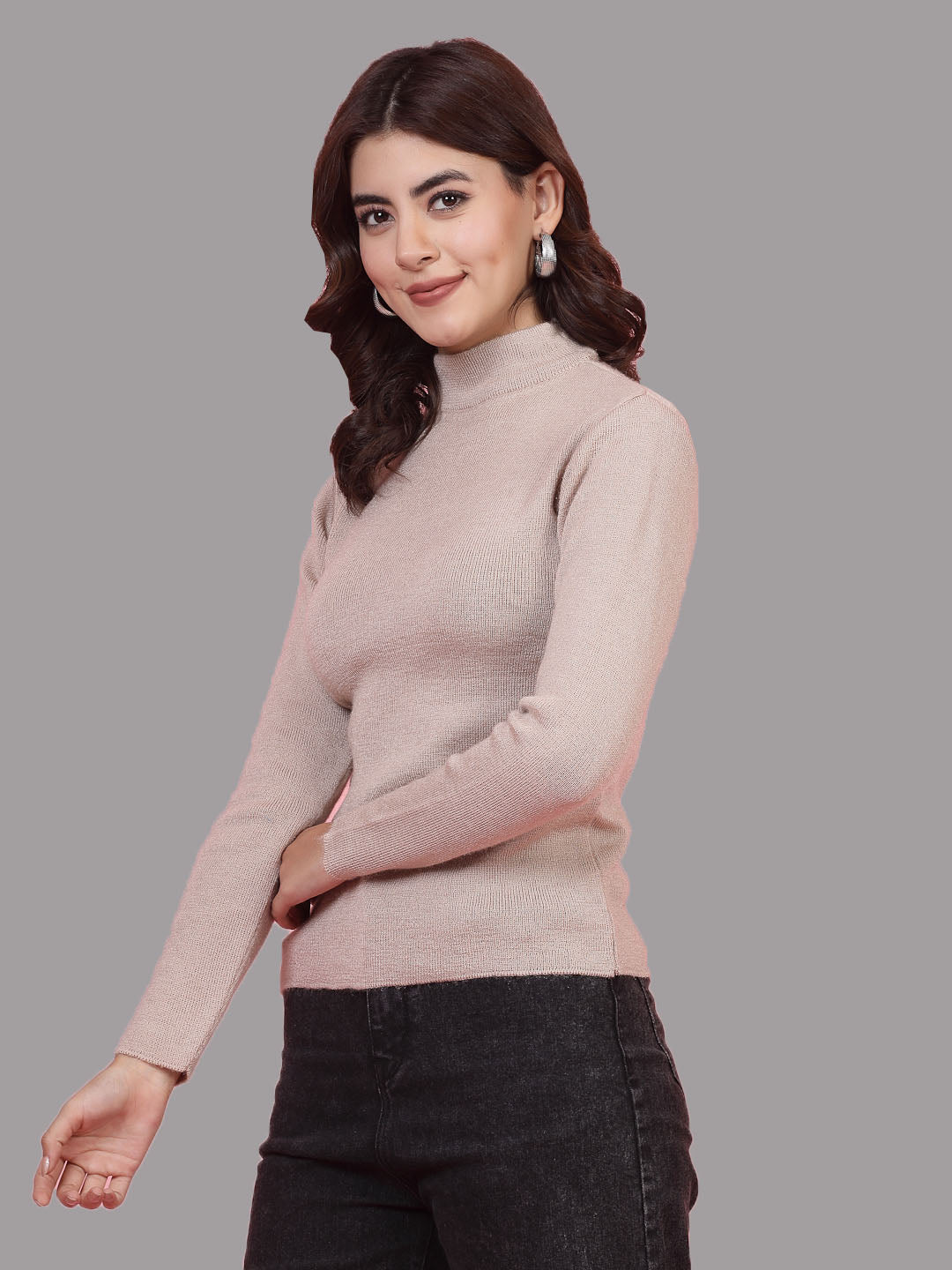 Solid highneck full sleeve woolen casual top pack of two, stretchy and stylish.