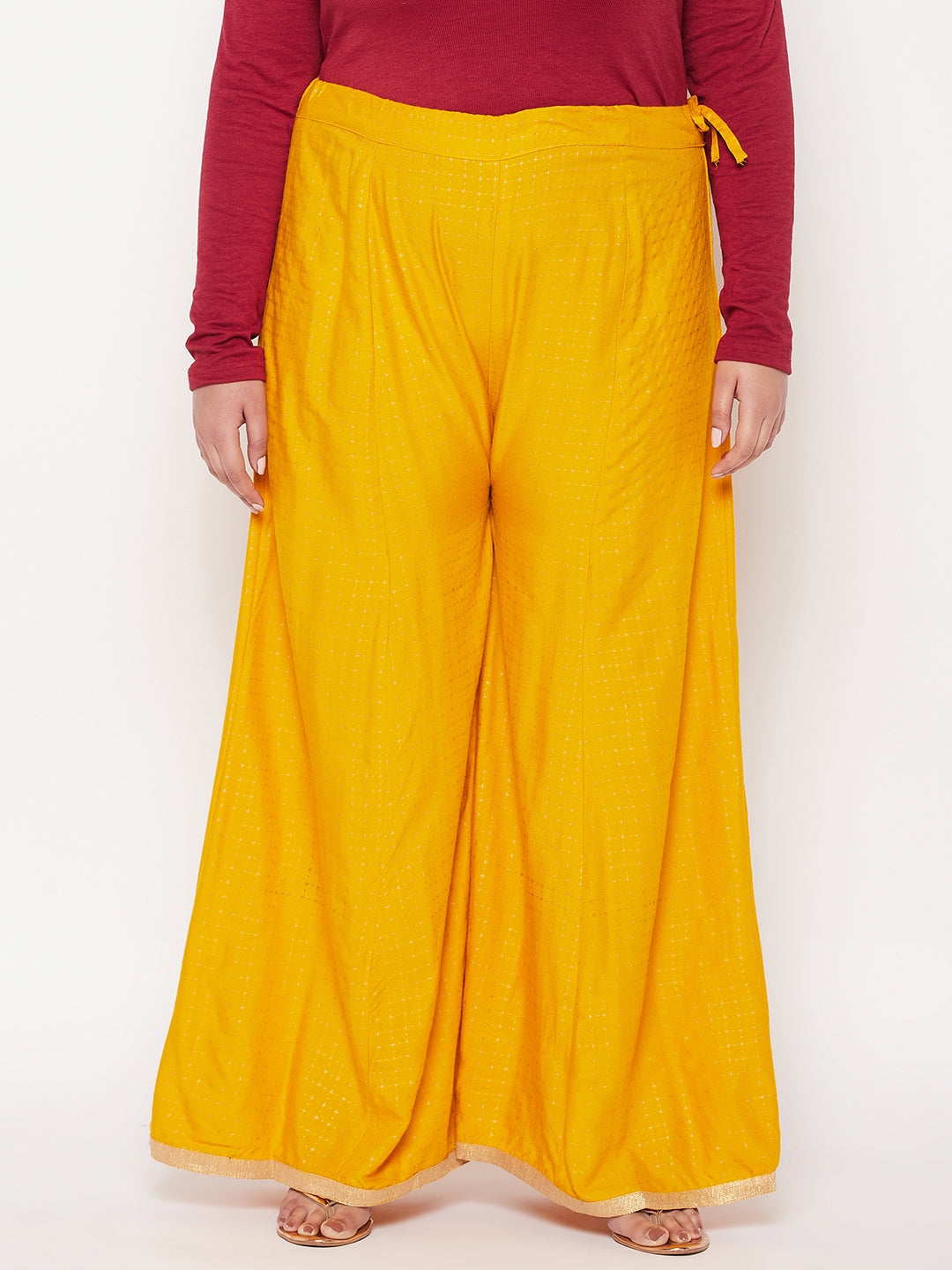 Mustard Checked Wide Leg Palazzo