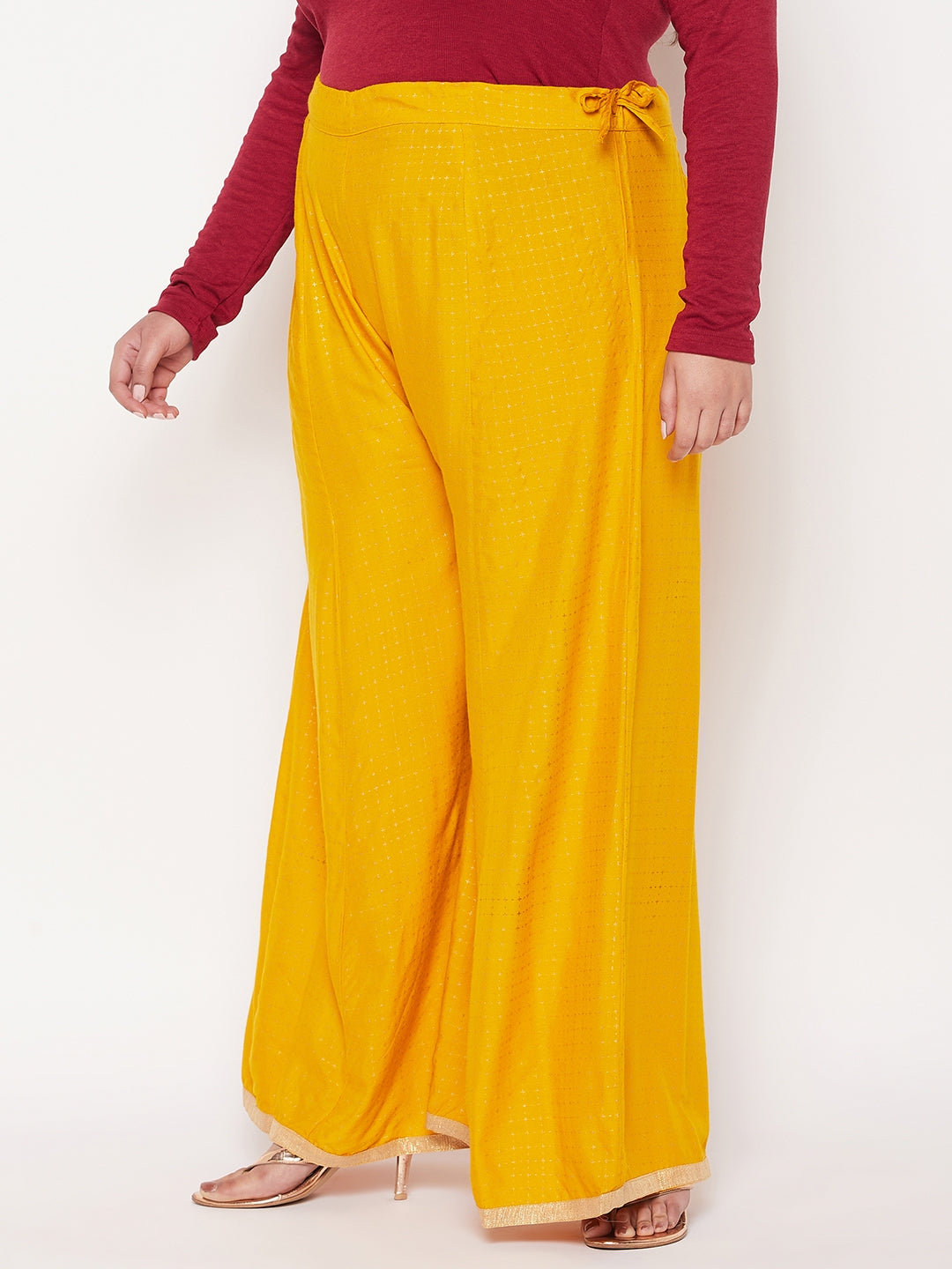 Mustard Checked Wide Leg Palazzo