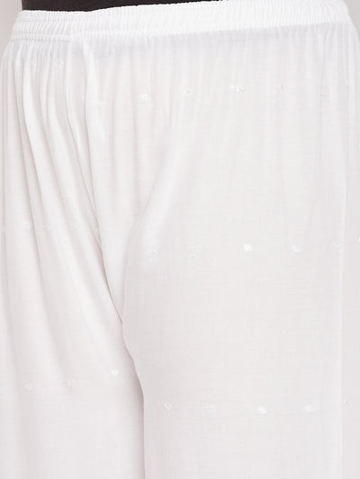 White Embroidered Rayon Palazzo