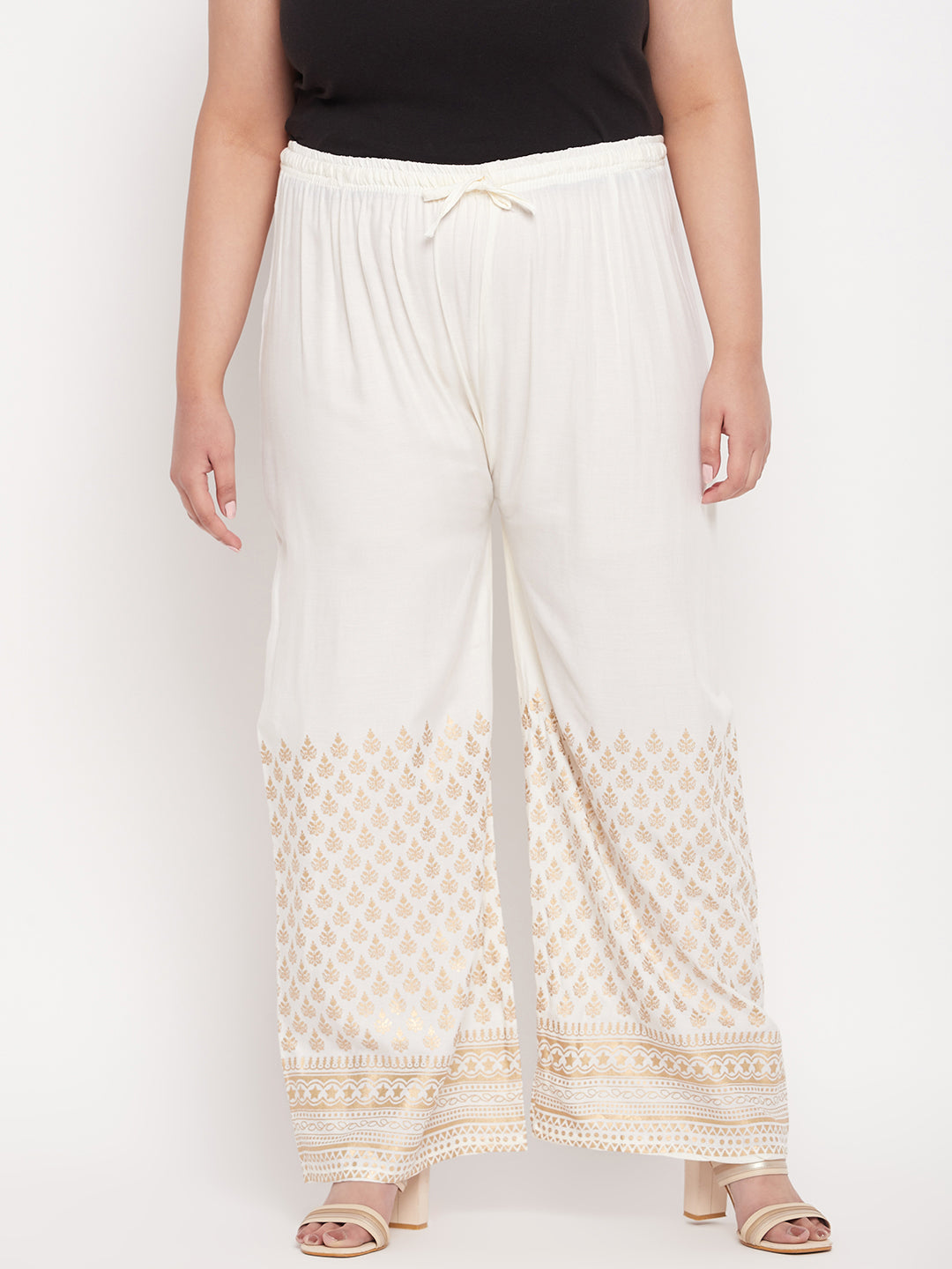 Cream Printed Rayon Palazzo