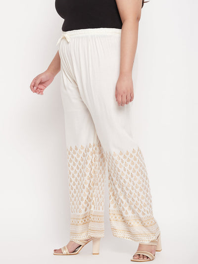 Cream Printed Rayon Palazzo