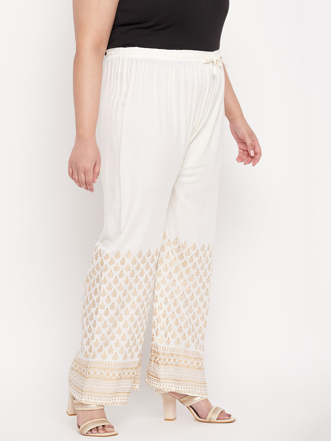 Cream Printed Rayon Palazzo