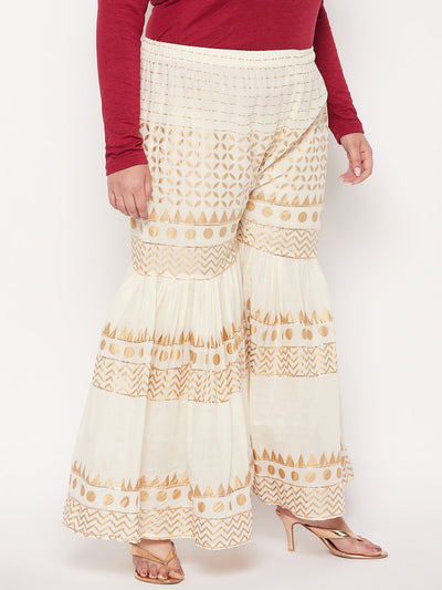 Off-White printed cotton gharara with flared design and elasticated waistband.